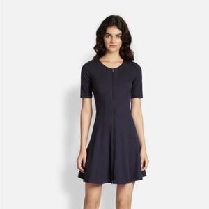 Women's Navy Short Sleeve Zip-Front Fit & Flare Dress